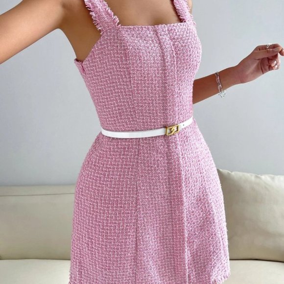 PINK TWEED DRESS CHIC CLASSY - Picture 3 of 6